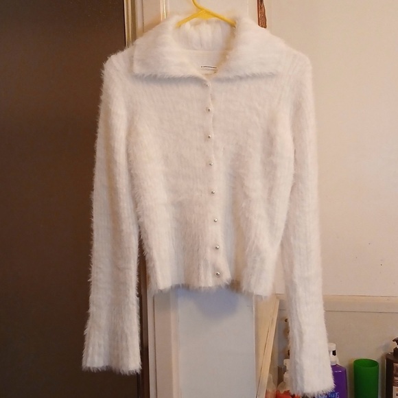 Anthropologie Sweaters - Anthropologie‎ Creamy-white Fuzzy Cardigan.sz M